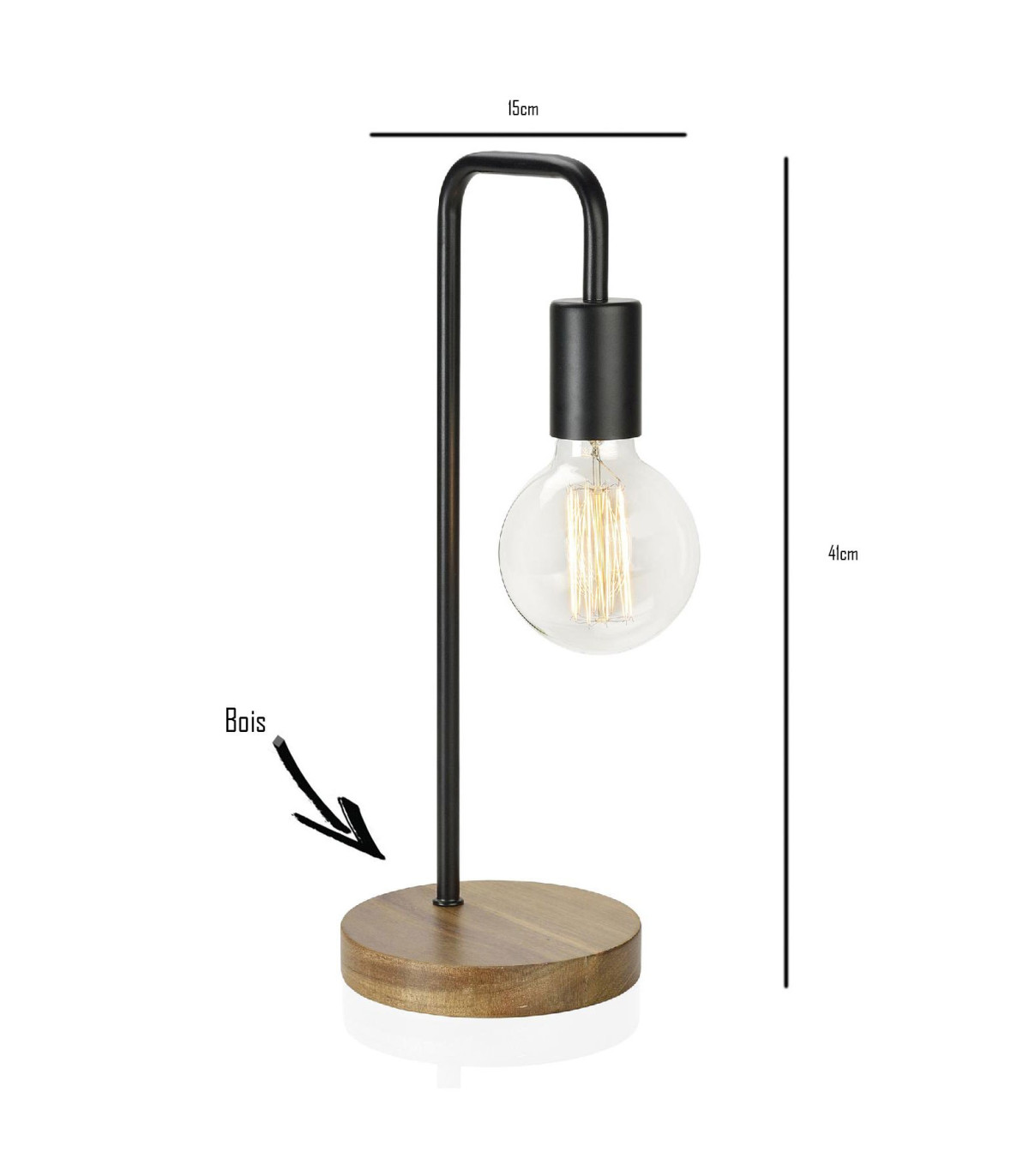 Wadiga Lampe à Poser Courbée Design En Bois Et Métal Noir
