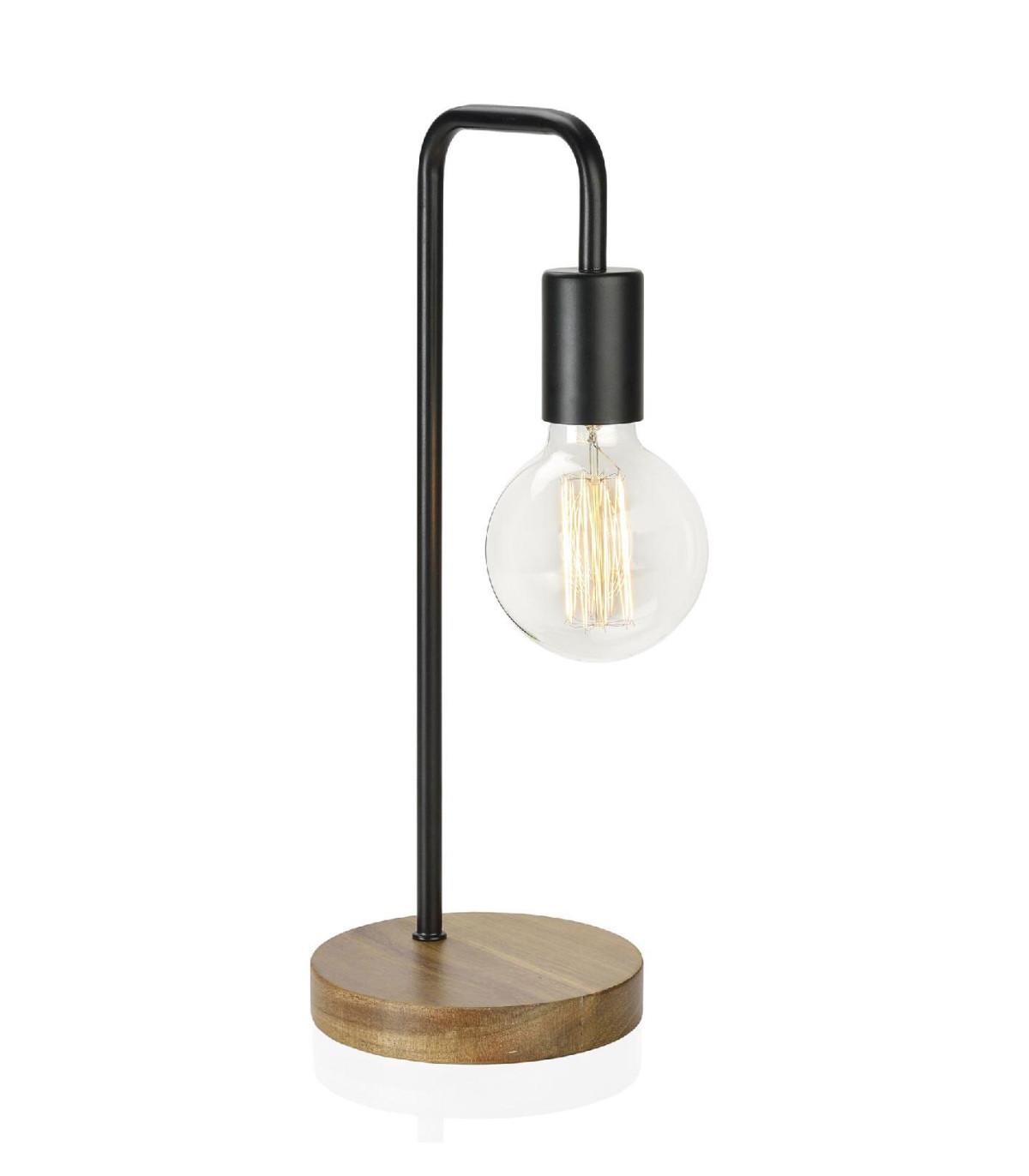 wadiga Lampe à Poser Courbée Design en Bois et Métal Noir