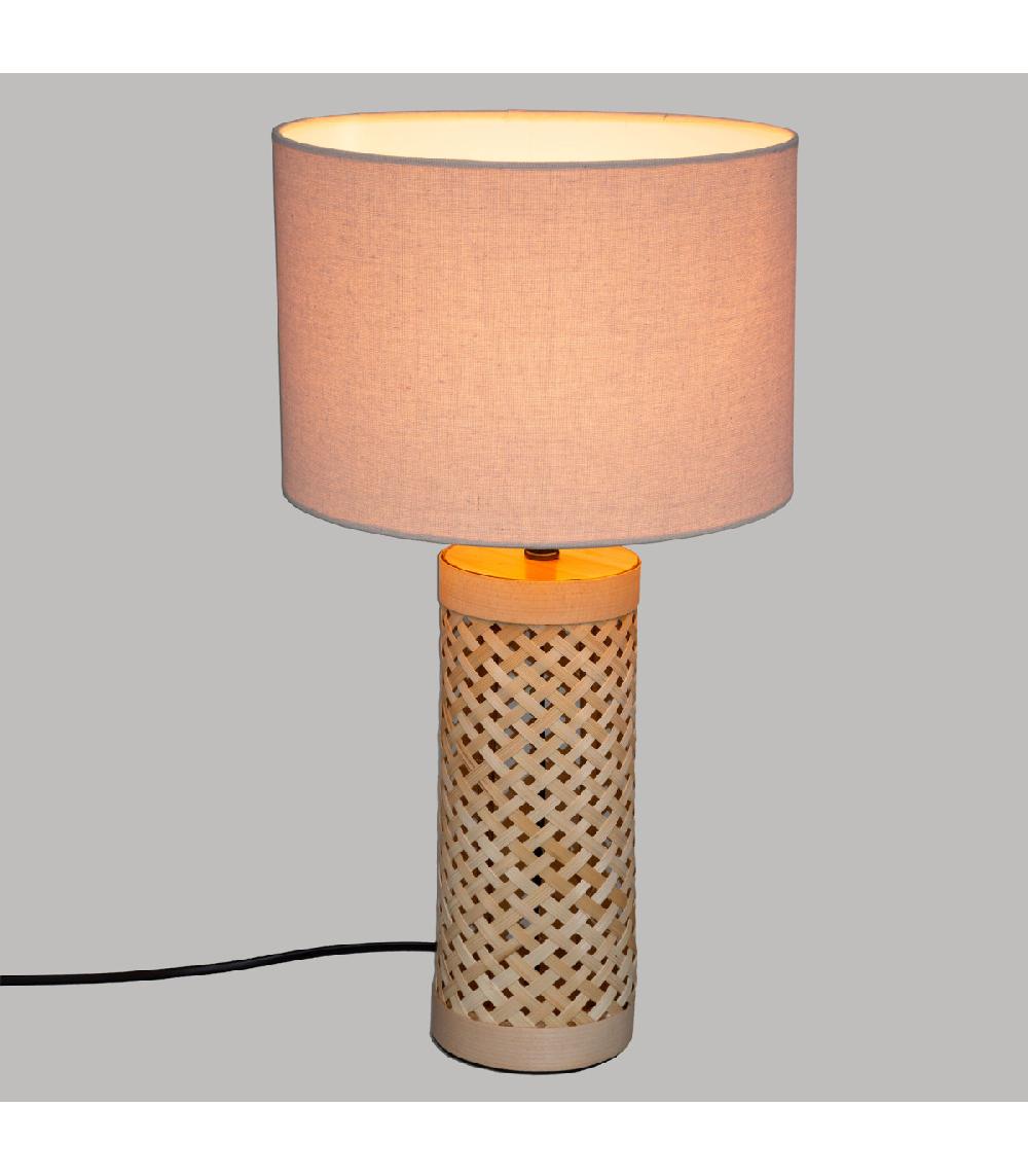 Wadiga Lampe à Poser En Bambou Tressé Et Abat Jour Beige 26x26x47cm