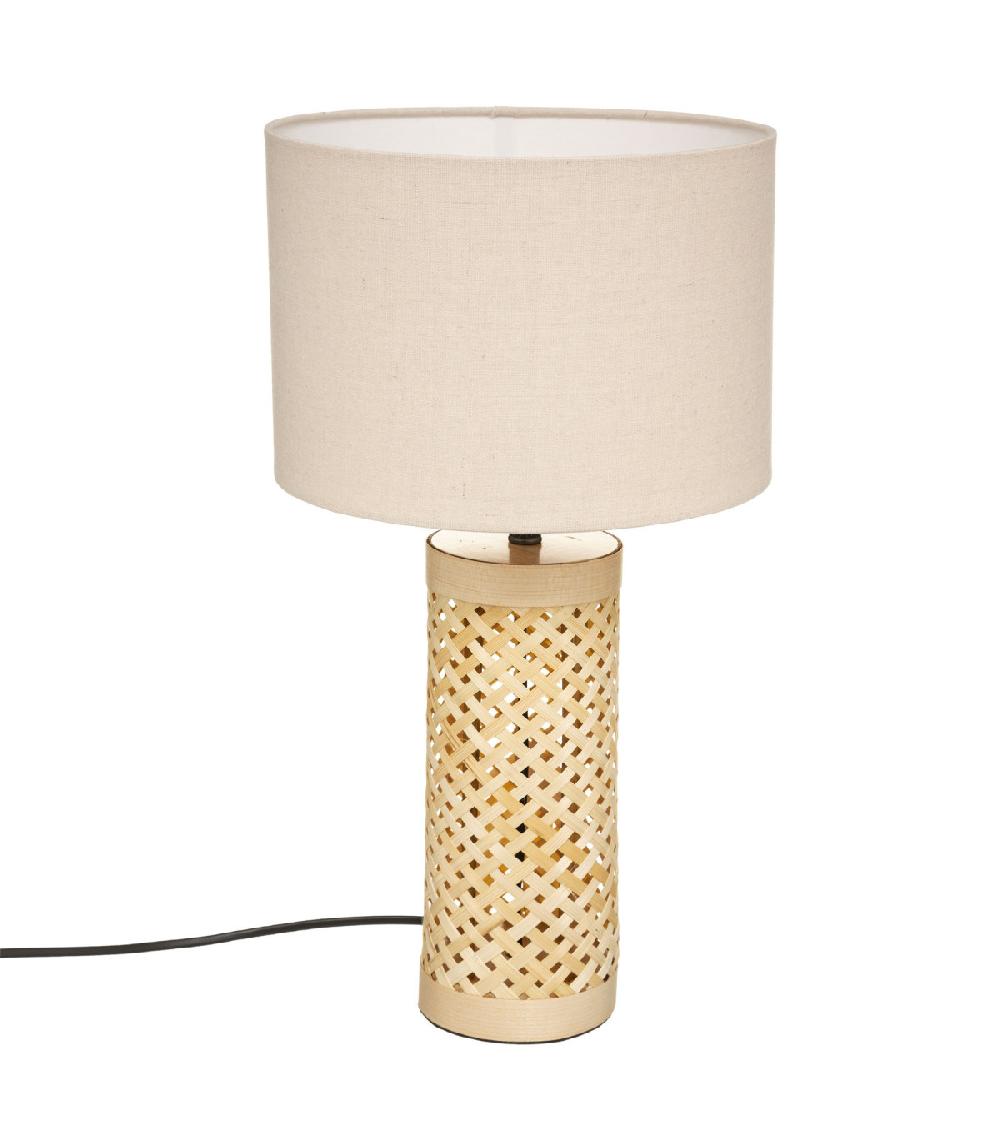 wadiga Lampe à poser en bambou tressé et abat jour beige 26x26x47cm