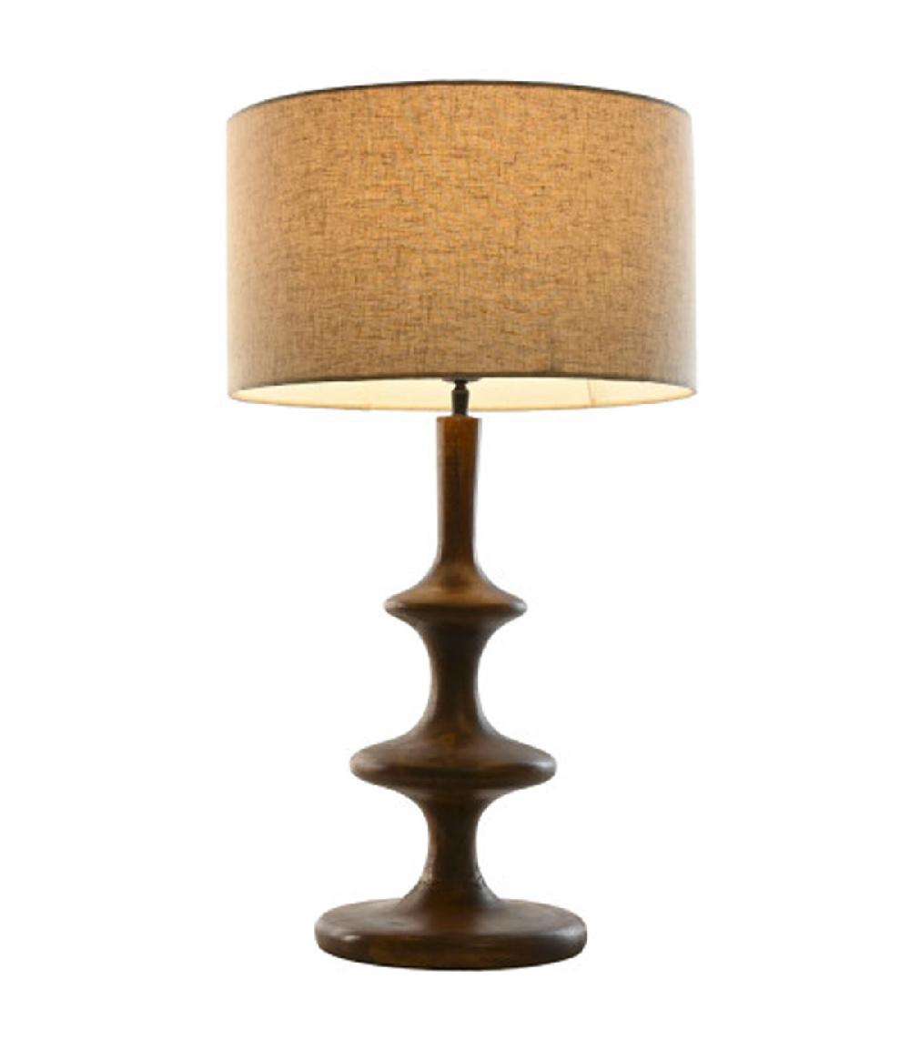 Wadiga Lampe à Poser En Bois De Mangue Et Abat-jour Beige 40x40x68cm