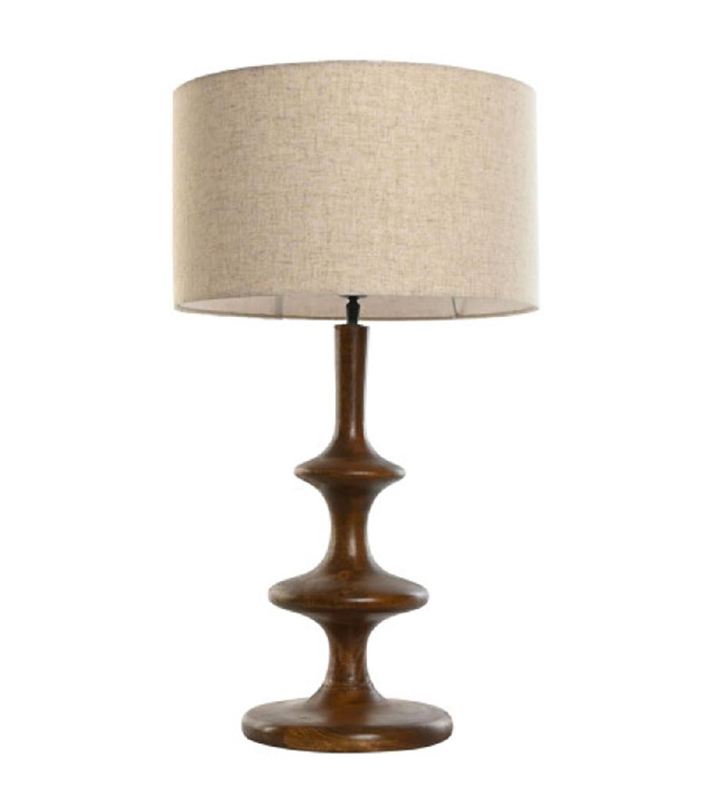 wadiga Lampe à poser en bois de mangue et abat-jour beige 40x40x68cm