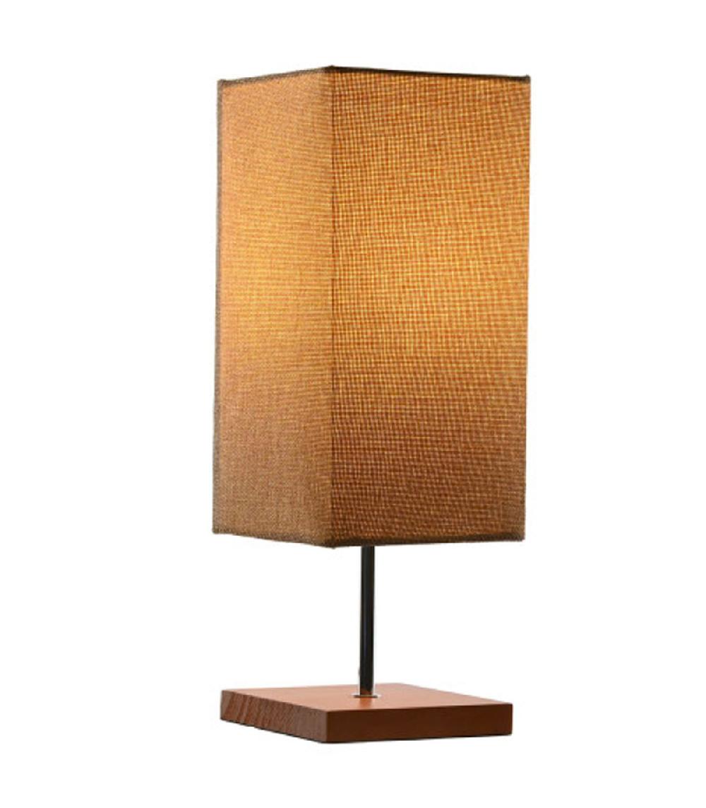 Wadiga Lampe à Poser En Bois Et Abat-jour Lin Marron 15x15x43cm