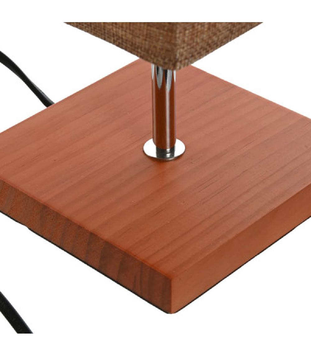Wadiga Lampe à Poser En Bois Et Abat-jour Lin Marron 15x15x43cm