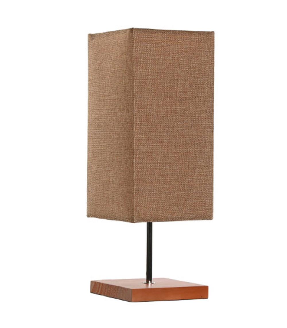 wadiga Lampe à poser en bois et abat-jour lin marron 15x15x43cm