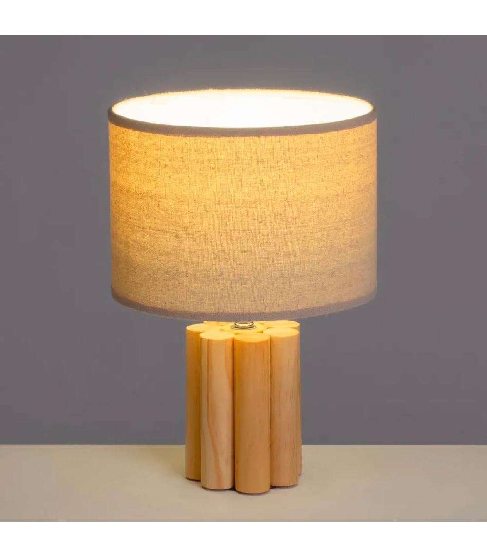 Wadiga Lampe à Poser En Bois Et Abat Jour Taupe 20x20x29cm