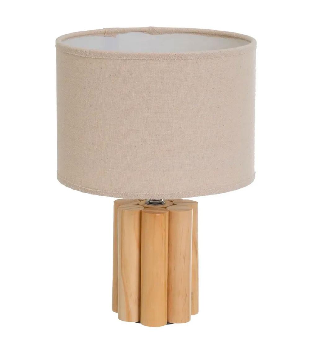 wadiga Lampe à poser en bois et abat jour taupe 20x20x29cm