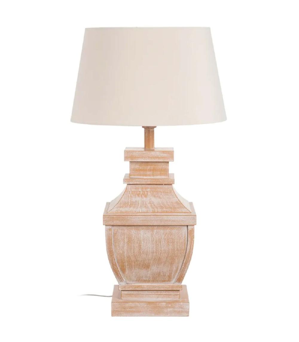 wadiga Lampe à poser en bois et abat-jour tissu beige 45x45x70cm