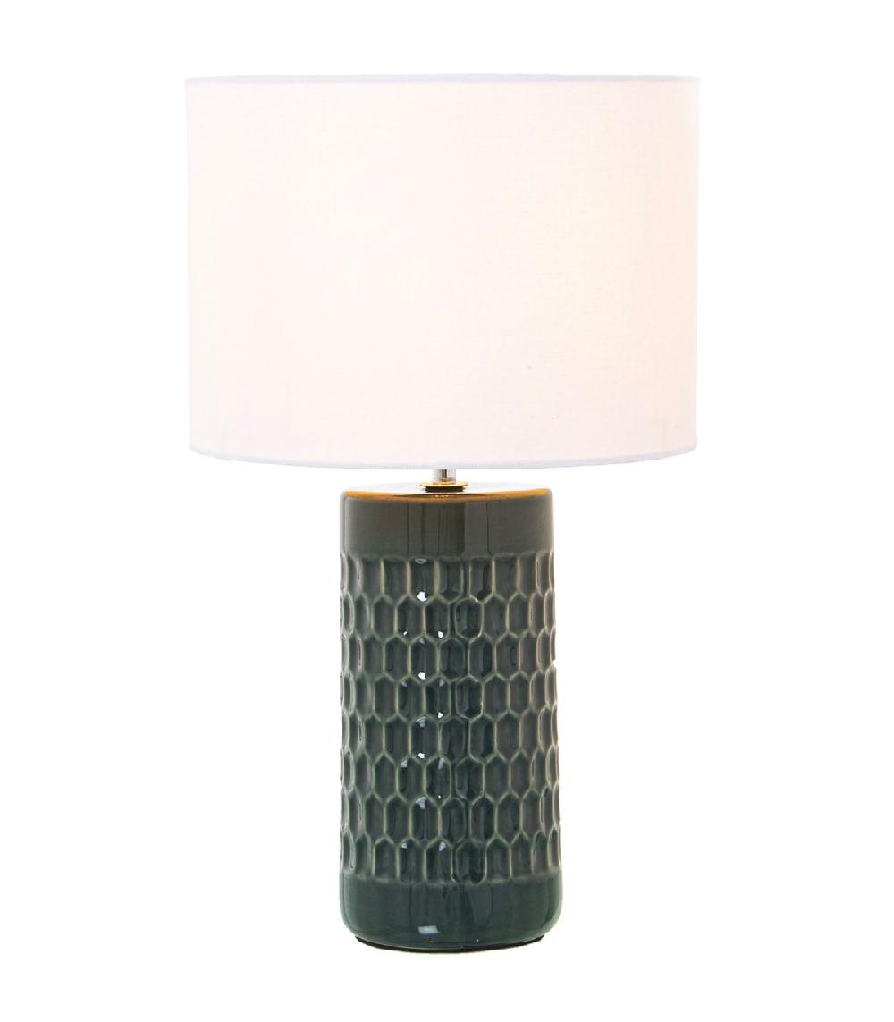 Wadiga Lampe à Poser En Céramique Bleu Et Abat-jour Blanc 25x25x42cm