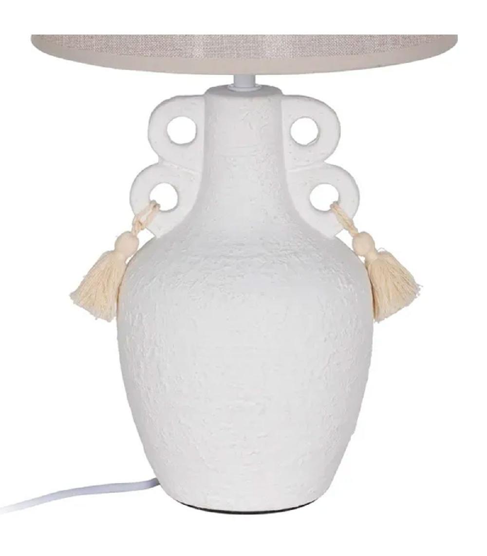 Wadiga Lampe à Poser En Céramique Crème Et Abat-jour Taupe 25x25x45cm