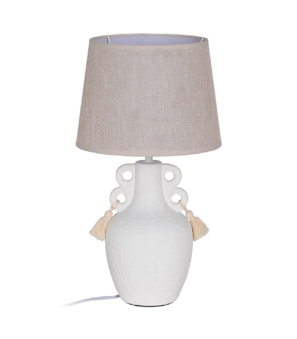wadiga Lampe à poser en céramique crème et abat-jour taupe 25x25x45cm