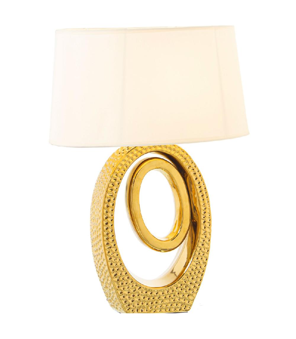 Wadiga Lampe à Poser En Céramique Dorée Et Abat-jour Blanc