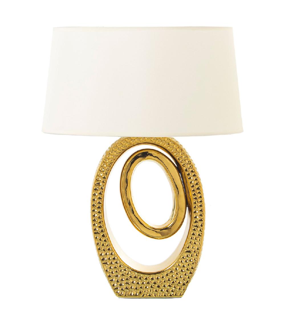 wadiga Lampe à poser en céramique dorée et abat-jour blanc