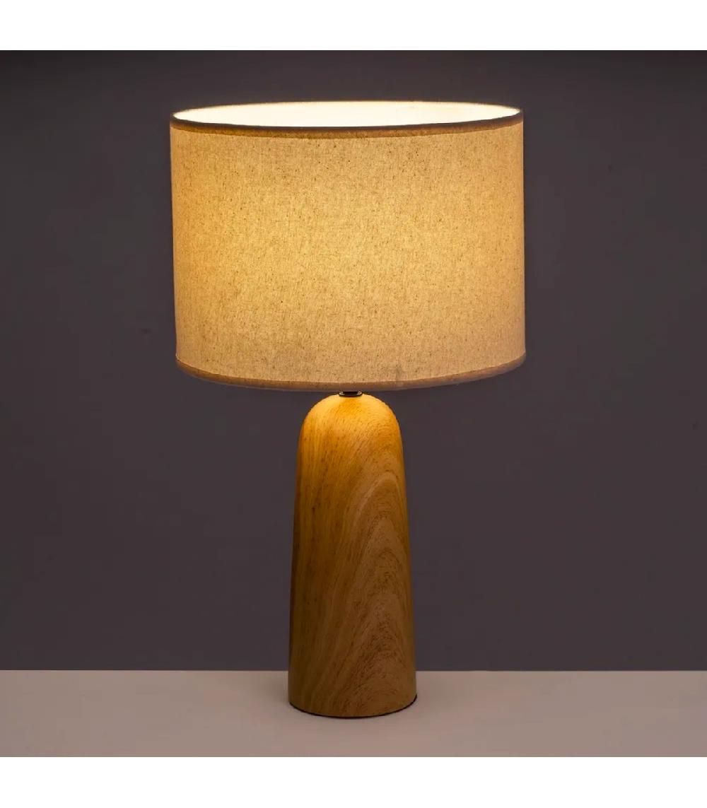 Wadiga Lampe à Poser En Céramique Effet Bois Et Abat Jour Beige 28x28x49cm