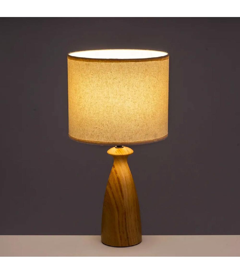 Wadiga Lampe à Poser En Céramique Effet Bois Et Abat Jour Beige 22x22x43cm