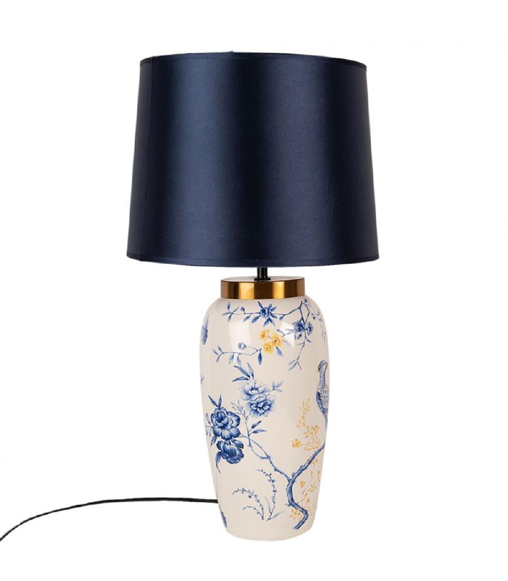 Wadiga Lampe à Poser En Céramique Et Abat-jour Bleu 30x30x55cm