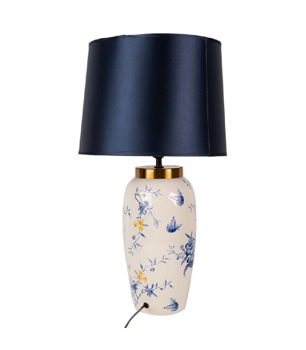 Wadiga Lampe à Poser En Céramique Et Abat-jour Bleu 30x30x55cm