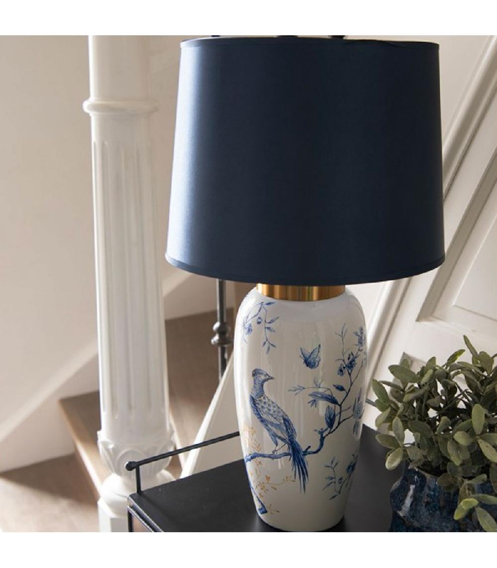 Wadiga Lampe à Poser En Céramique Et Abat-jour Bleu 30x30x55cm