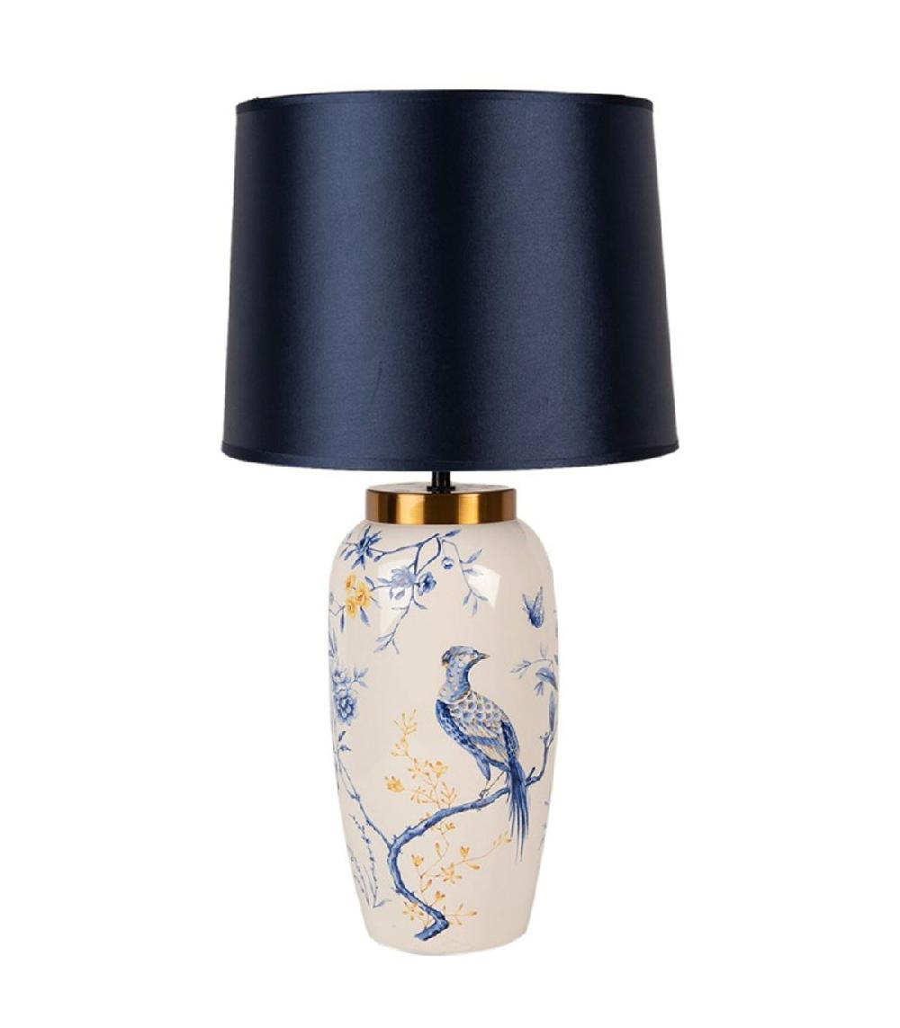 wadiga Lampe à poser en céramique et abat-jour bleu 30x30x55cm