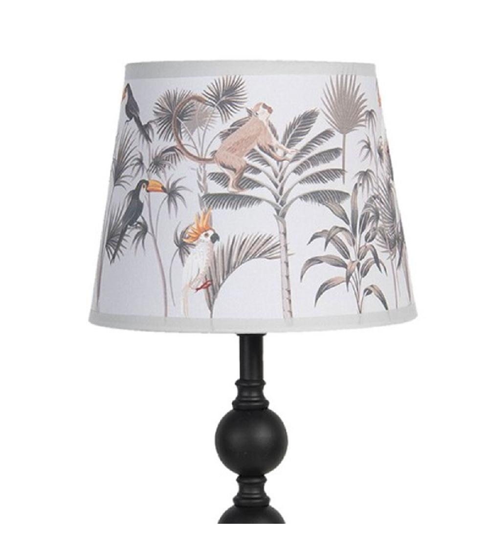Wadiga Lampe à Poser En Céramique Et Abat-jour Tissu Jungle 24x24x37cm