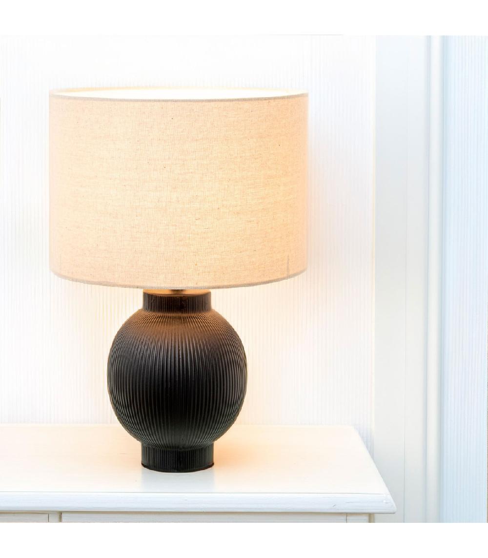 Wadiga Lampe à Poser En Céramique Noire Et Abat-jour Beige 28x28x43cm