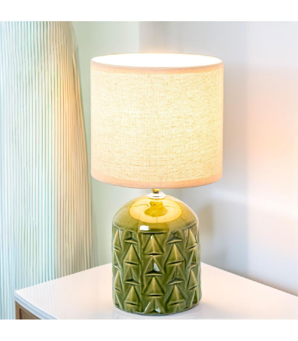 Wadiga Lampe à Poser En Céramique Verte Et Abat-jour Beige 15x15x28cm
