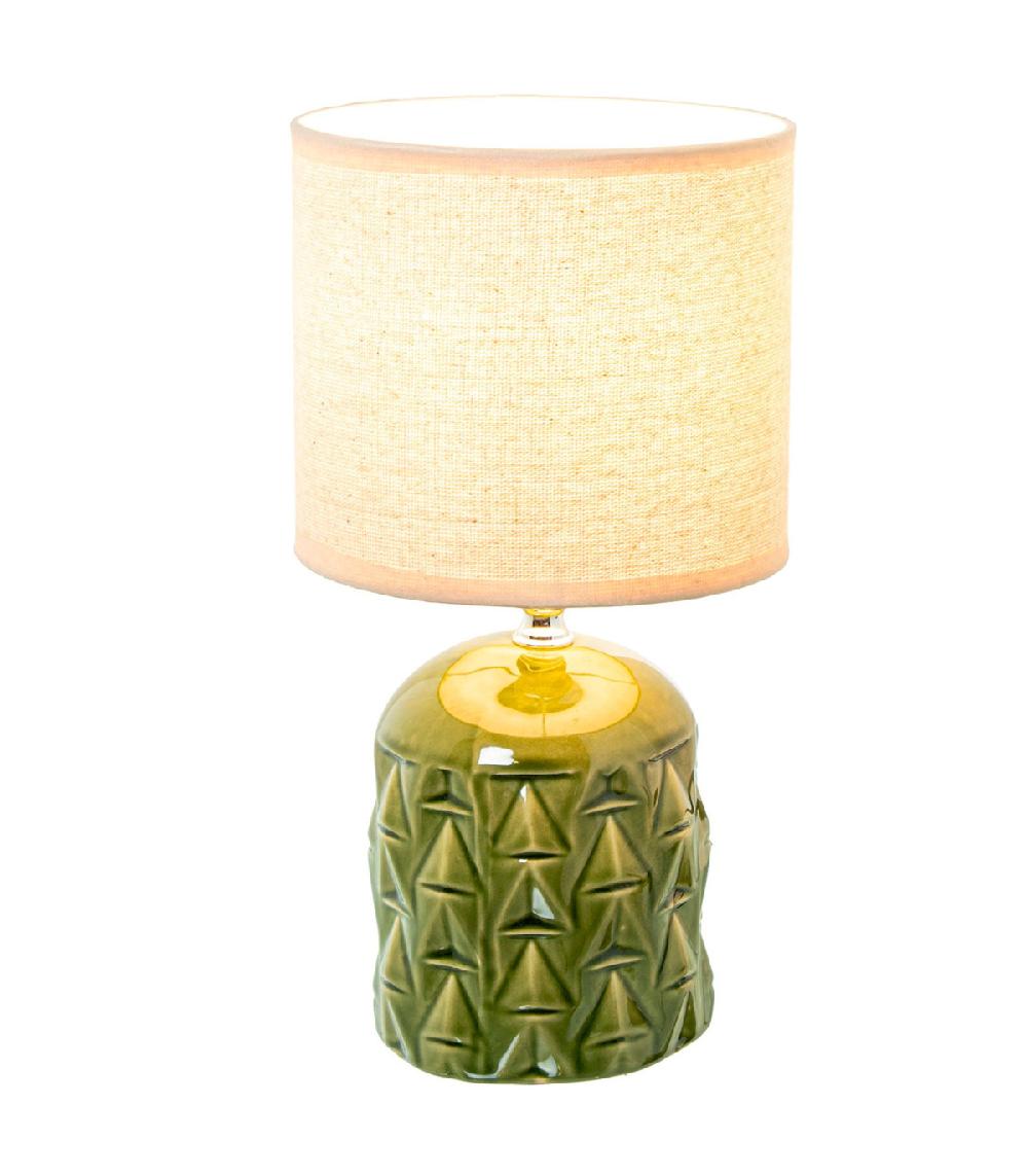 Wadiga Lampe à Poser En Céramique Verte Et Abat-jour Beige 15x15x28cm