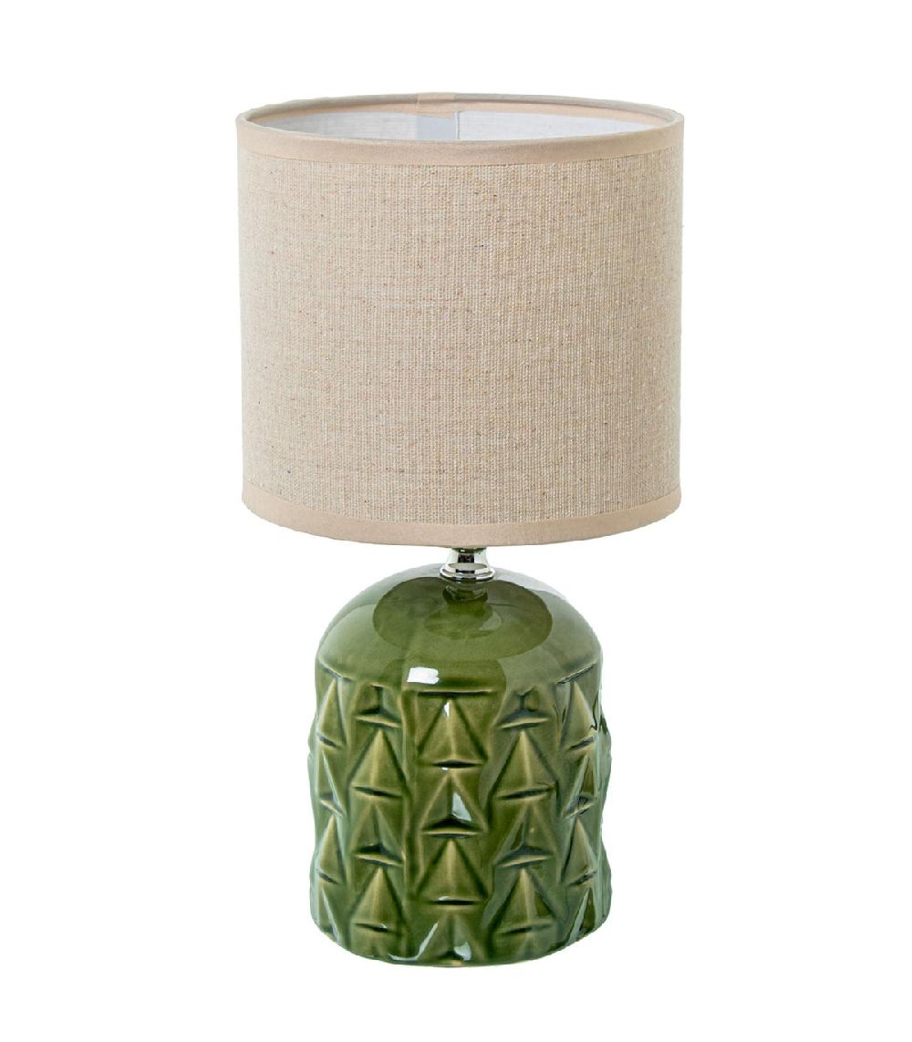 wadiga Lampe à poser en céramique verte et abat-jour beige 15x15x28cm