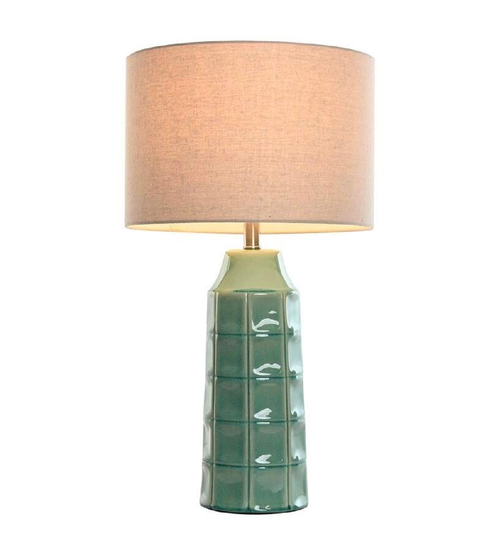 Wadiga Lampe à Poser En Céramique Verte Et Abat-jour Lin Beige 38x38x71cm