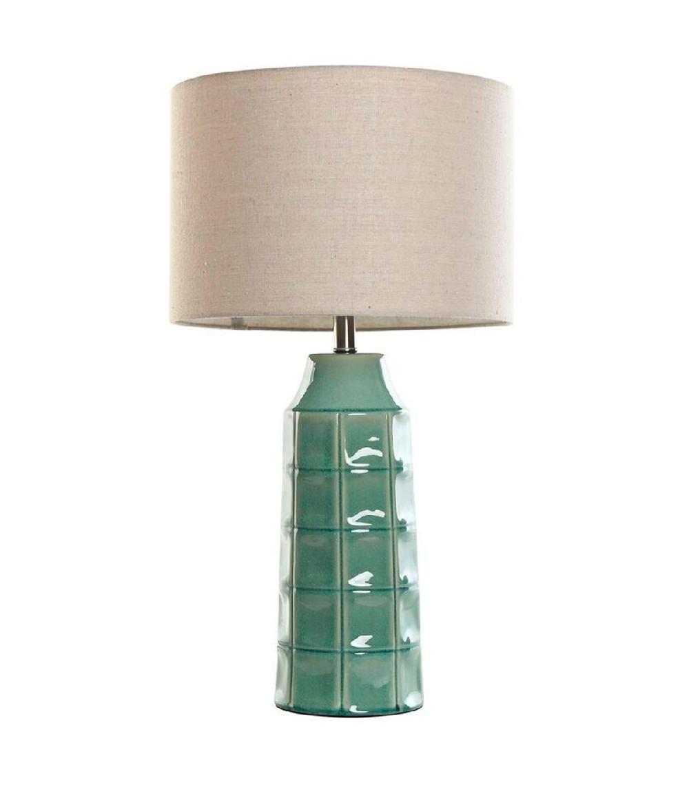 wadiga Lampe à poser en céramique verte et abat-jour lin beige 38x38x71cm