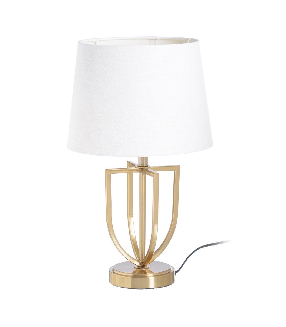 wadiga Lampe à poser en métal doré et abat-jour lin blanc - 28x28x47cm