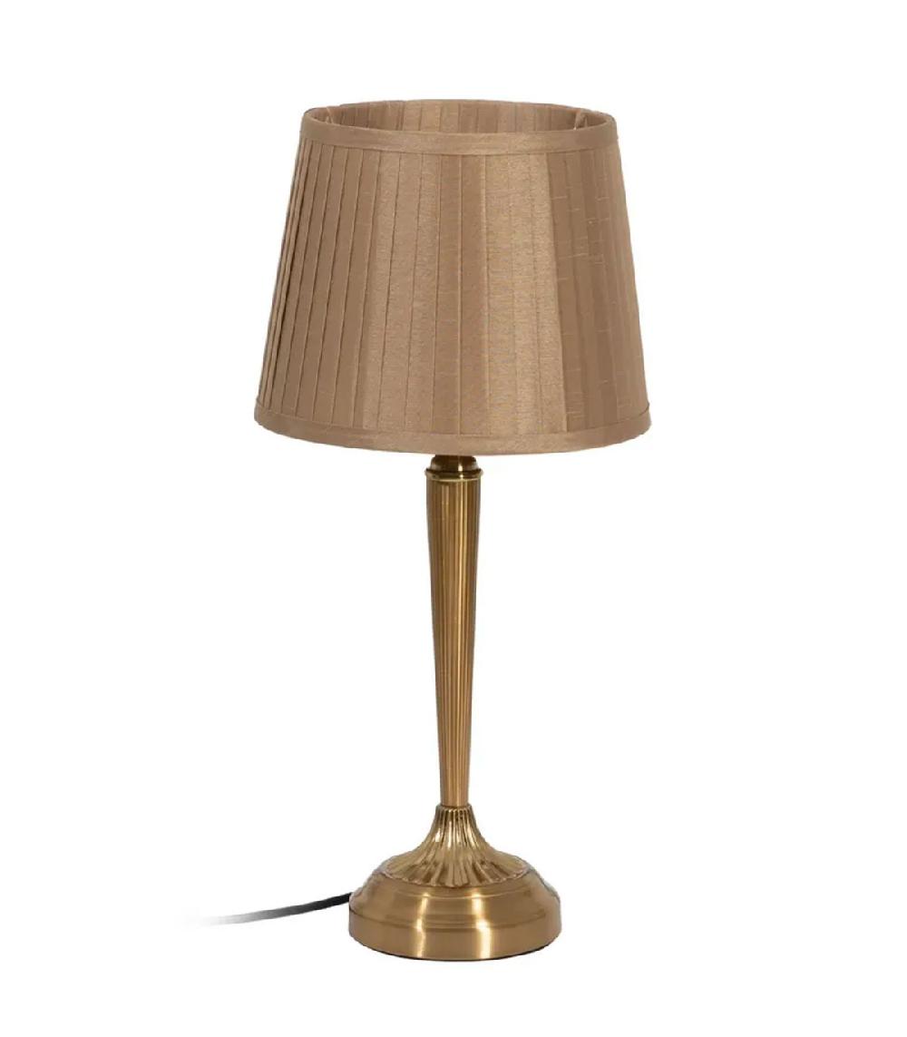 wadiga Lampe à poser en métal doré et abat-jour plissé marron 23x23x48cm