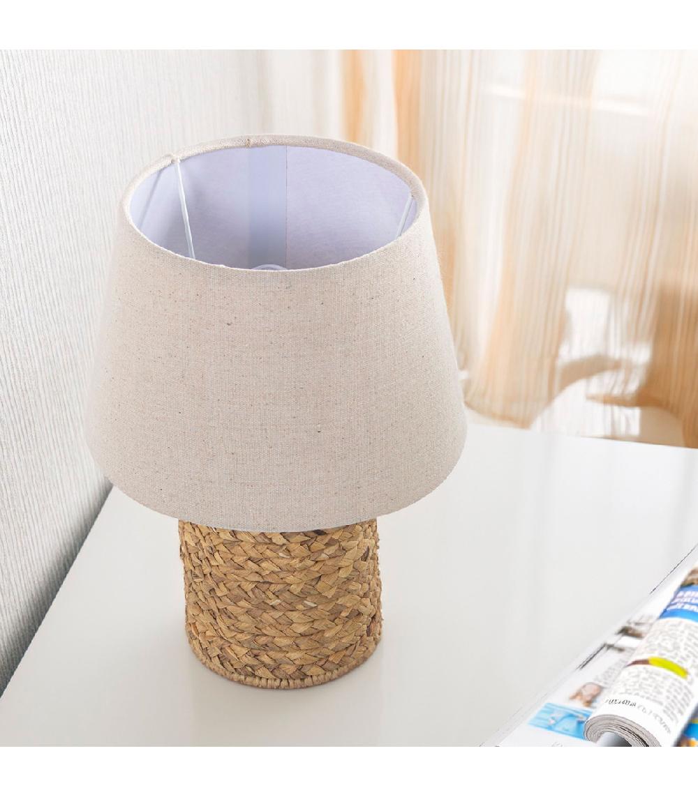 Wadiga Lampe à Poser En Osier Tressé Et Abat-jour Beige 25x25x32cm