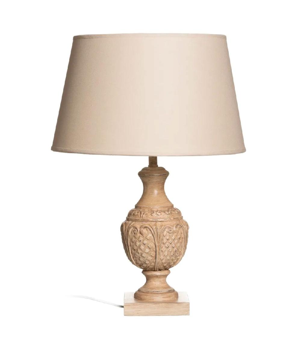 wadiga Lampe à poser en résine taupe et abat-jour tissu beige 35x45x64cm