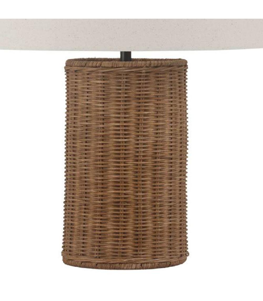 Wadiga Lampe à Poser En Rotin Tressé Et Abat-jour Lin Beige 39x39x55cm
