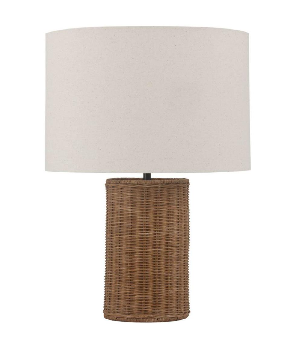 wadiga Lampe à poser en rotin tressé et abat-jour lin beige 39x39x55cm