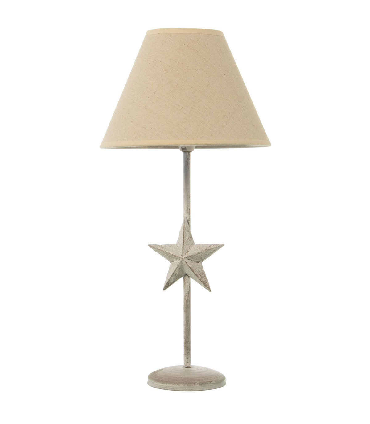 wadiga Lampe à poser étoile en métal gris et abat-jour beige