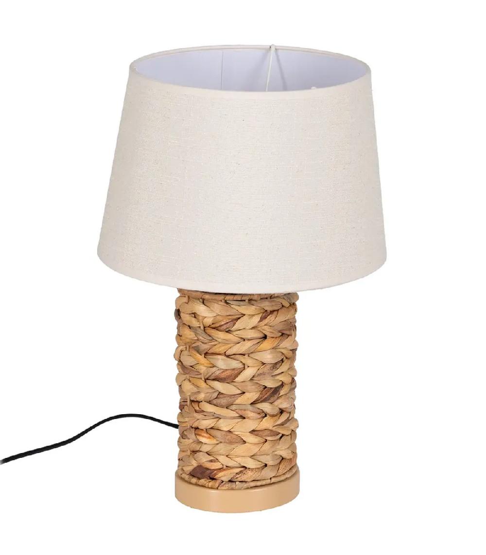 wadiga Lampe à poser fibre naturelle tressée abat-jour blanc 27x27x42cm