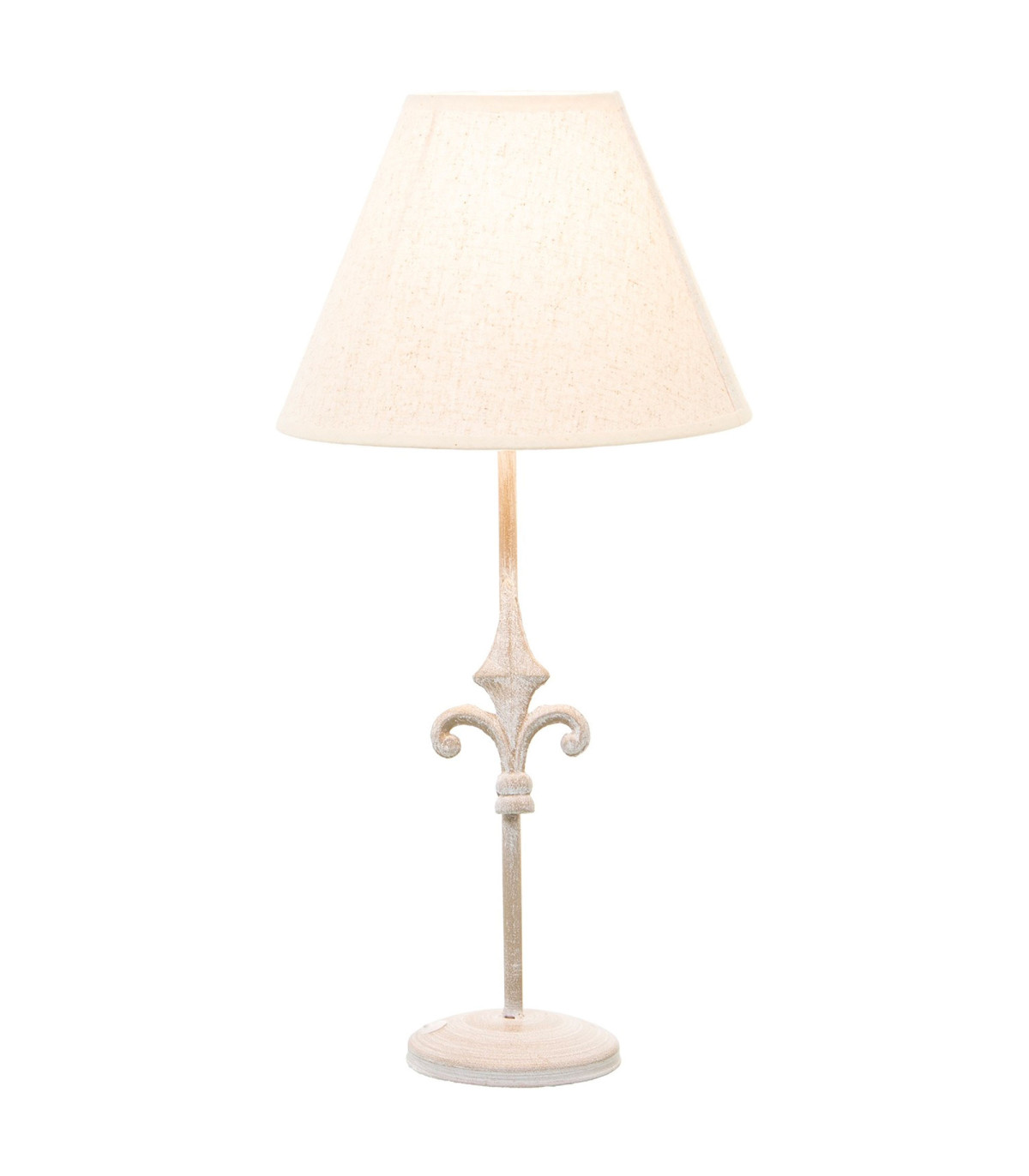 Wadiga Lampe à Poser Fleur De Lys En Métal Blanchi Et Abat-jour Beige H48cm
