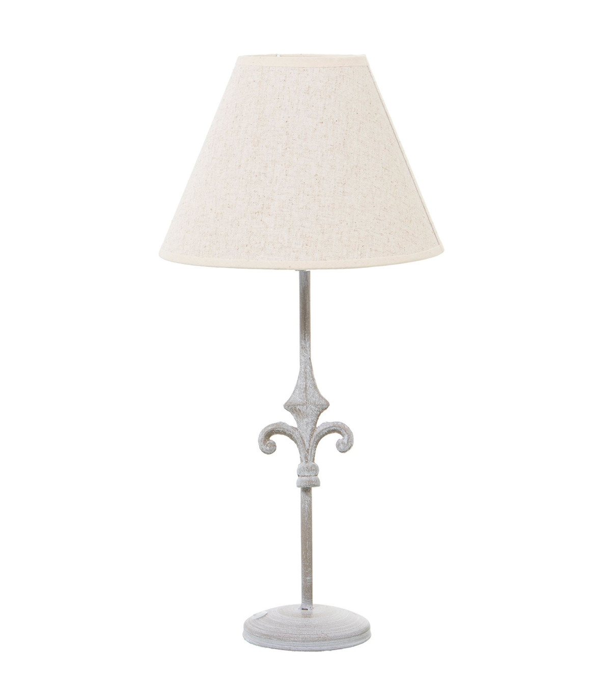 wadiga Lampe à poser fleur de lys en métal blanchi et abat-jour beige H48cm