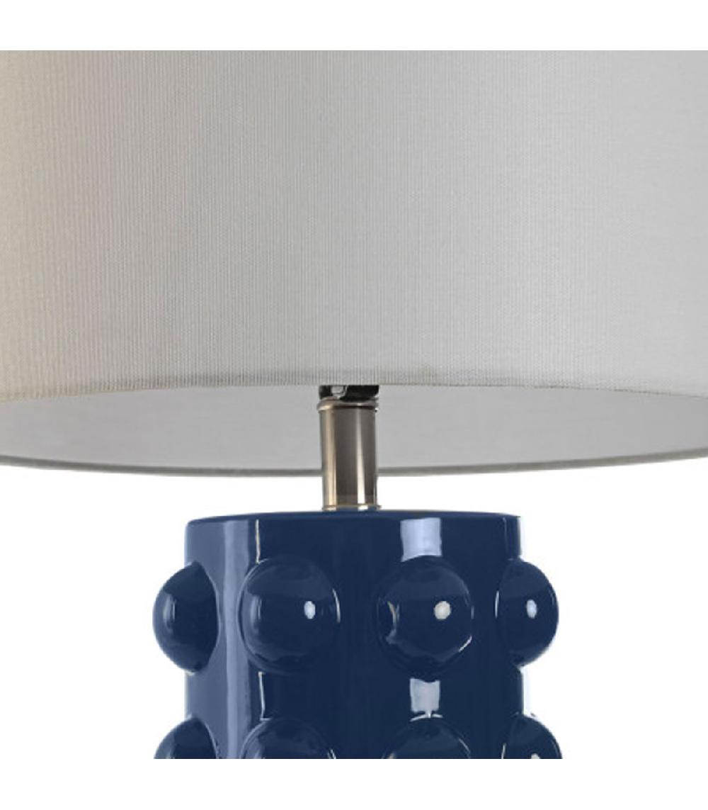 Wadiga Lampe à Poser Grès Bleu Et Abat-jour Lin Blanc 40x40x74cm