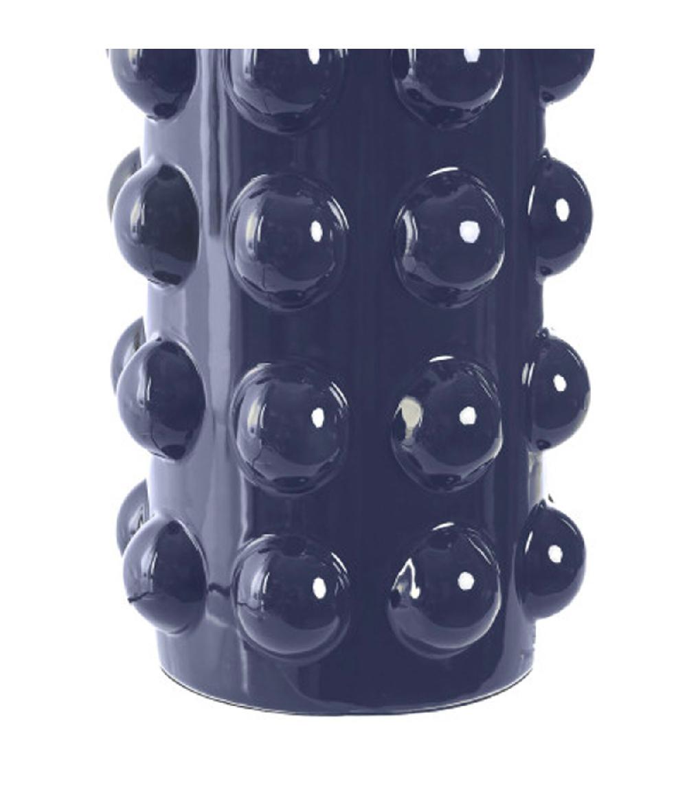 Wadiga Lampe à Poser Grès Bleu Et Abat-jour Lin Blanc 40x40x74cm