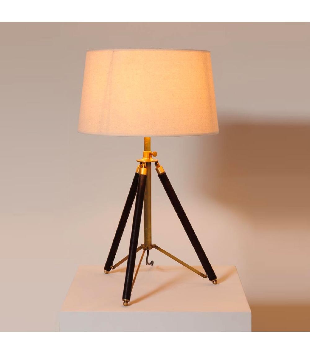 Wadiga Lampe à Poser Laiton Doré Et Abat-jour Lin Beige 40x40x55cm