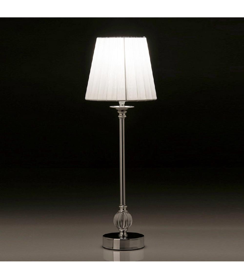 Wadiga Lampe à Poser Métal Argenté Acrylique Et Abat-jour Plissé Blanc - H50cm