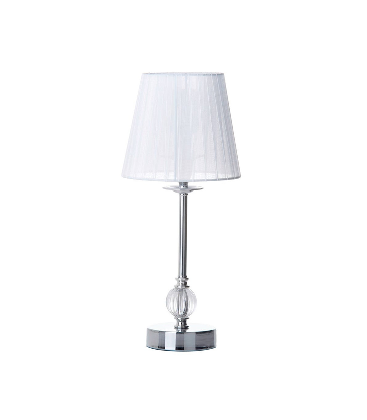wadiga Lampe à Poser Métal Argenté Acrylique et Abat-jour Plissé Blanc - H39cm