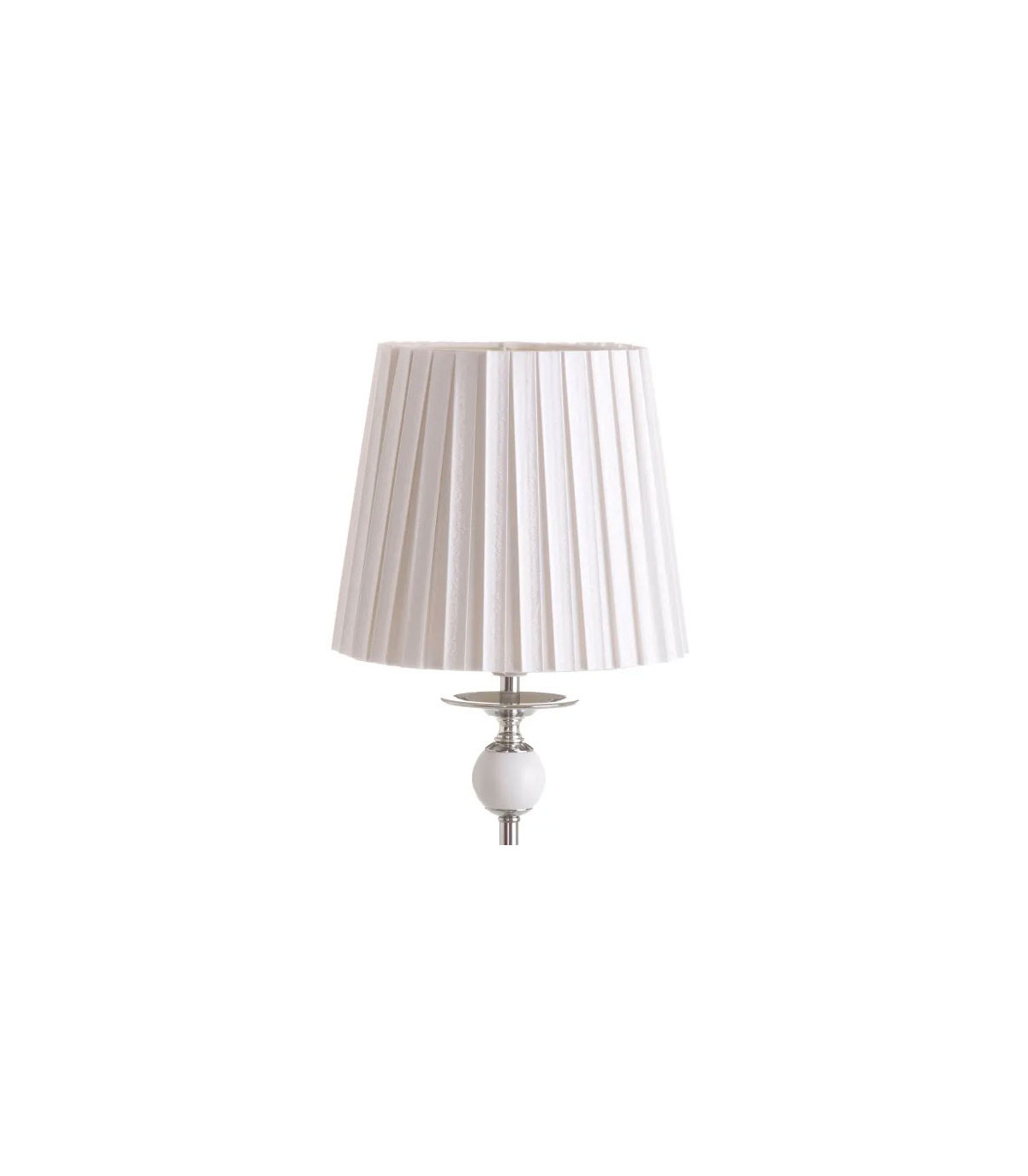 Wadiga Lampe à Poser Métal Argenté Céramique Blanche Et Abat-jour Plissé Blanc