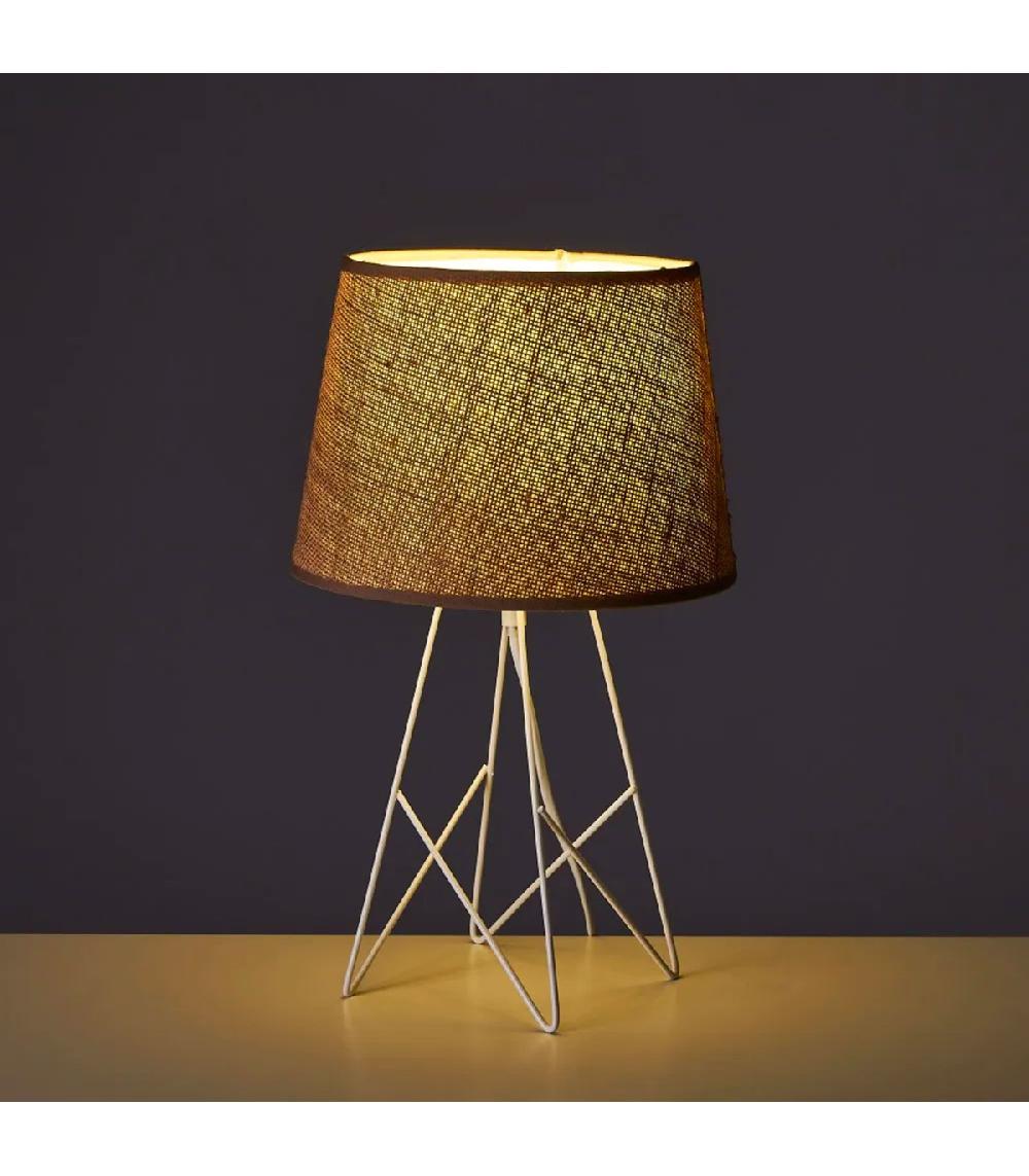 Wadiga Lampe à Poser Métal Blanc Et Abat-jour En Lin 23x23x38.5cm