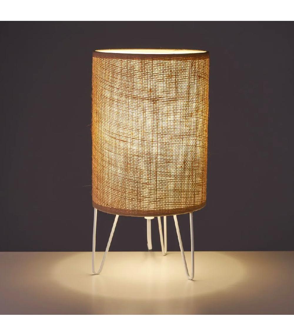 Wadiga Lampe à Poser Métal Blanc Et Abat-jour Marron 15x15x30cm