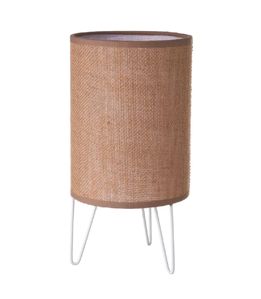 wadiga Lampe à poser métal blanc et abat-jour marron 15x15x30cm