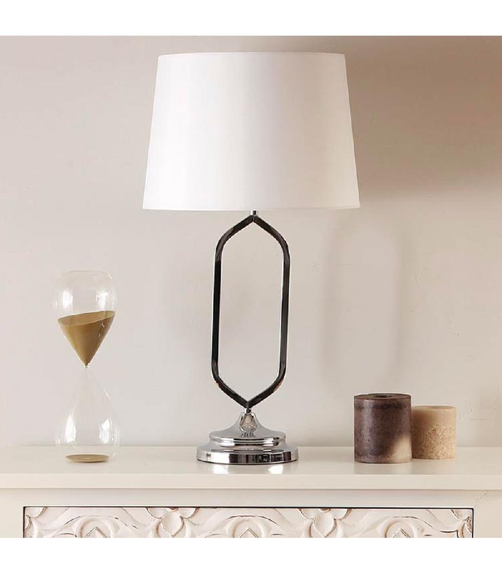 Wadiga Lampe à Poser Métal Chromé Et Abat-jour Blanc 33x33x61cm